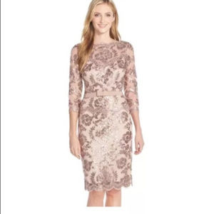 Tadashi Shoji Sequin Lace Belted Dress Size 10